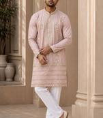 Peach lachka silk embroidered kurta pajama