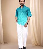 Turquoise blue soft cotton plain shirt