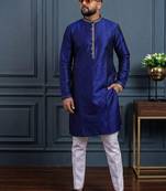 Navy blue banglori silk plain kurta pajama