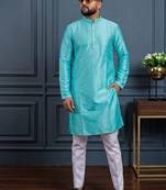 Sky blue banglori silk plain kurta pajama
