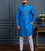 Blue banglori silk plain kurta pajama