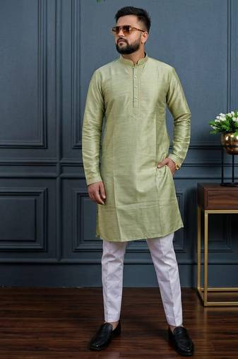 Mint green banglori silk plain kurta pajama
