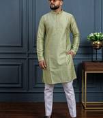 Mint green banglori silk plain kurta pajama