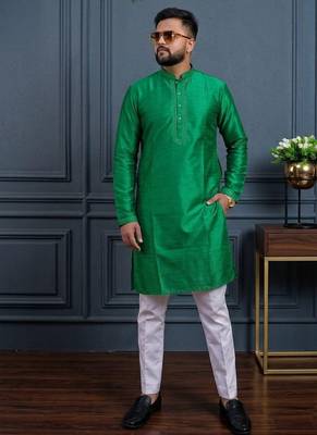 Green banglori silk plain kurta pajama 1