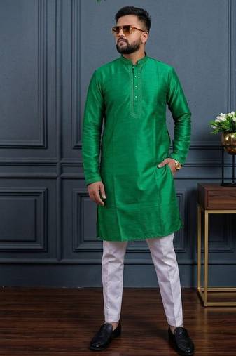 Green banglori silk plain kurta pajama