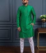 Green banglori silk plain kurta pajama