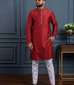 Red banglori silk plain kurta pajama