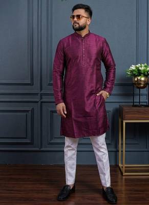 Wine banglori silk plain kurta pajama 1