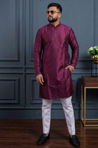 Wine banglori silk plain kurta pajama