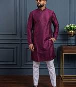 Wine banglori silk plain kurta pajama