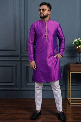 Purple banglori silk plain kurta pajama