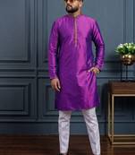 Purple banglori silk plain kurta pajama