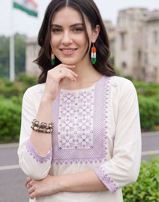 women ethnic motifs embroidered regular thread work cotton kurta with trousers & with dupatta 2