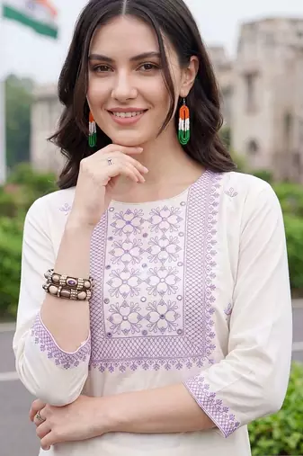 women ethnic motifs embroidered regular thread work cotton kurta with trousers & with dupatta