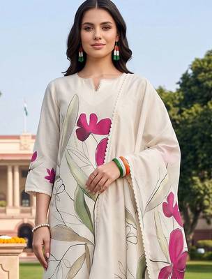 women floral printed regular kurta with trousers & with dupatta 2