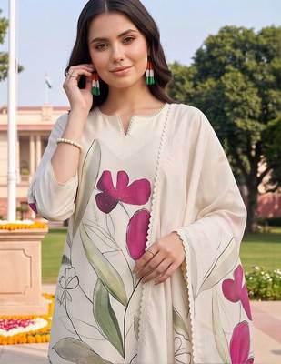 women floral printed regular kurta with trousers & with dupatta 5