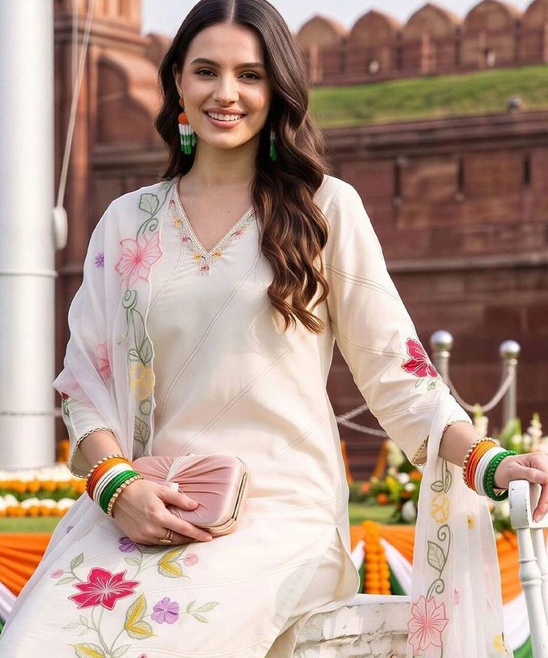 women floral embroidered regular thread work kurta with trousers & with dupatta
