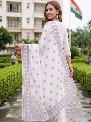 women ethnic motifs embroidered regular thread work cotton kurta with trousers & with dupatta 4
