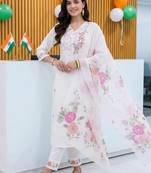 women floral embroidered regular thread work kurta with trousers & with dupatta