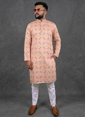 Peach pure cotton printed kurta pajama 2