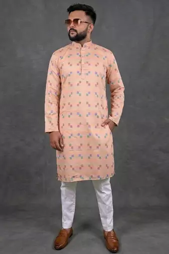 Peach pure cotton printed kurta pajama