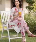 women floral printed regular cotton kurta with trousers