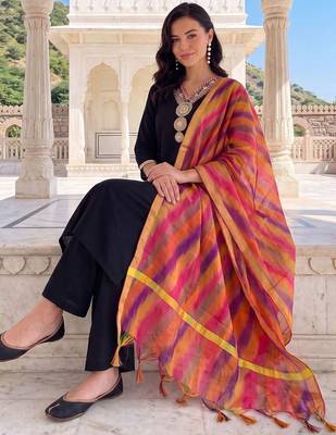 women regular thread work kurta with palazzos & with dupatta 1