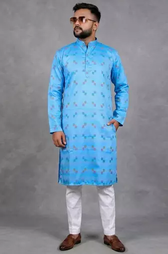 Blue pure cotton printed kurta pajama