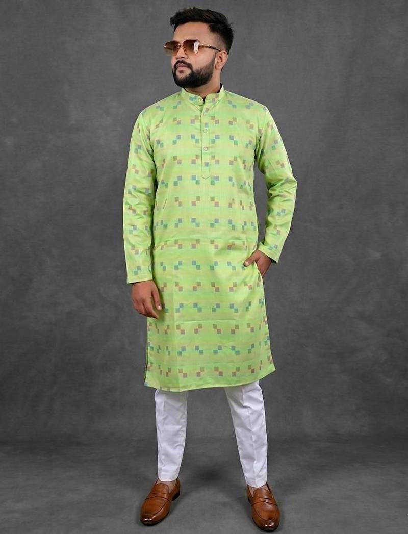Light green pure cotton printed kurta pajama