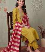women ethnic motifs embroidered regular thread work kurta with trousers & with dupatta