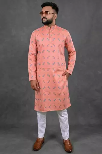 Peach pure cotton printed kurta pajama