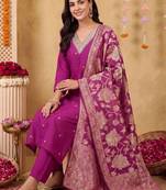 women ethnic motifs regular kurta with trousers & with dupatta