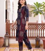 women ethnic motifs printed regular cotton kurta with trousers