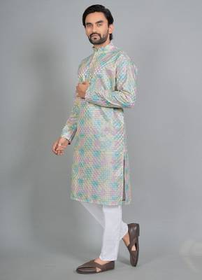 Multicolor rayon digital work kurta pajama 4