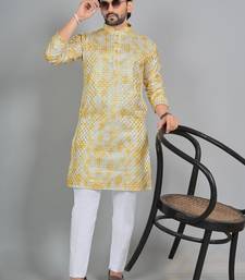 Yellow rayon digital work kurta pajama