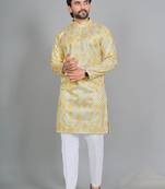 Yellow rayon digital work kurta pajama