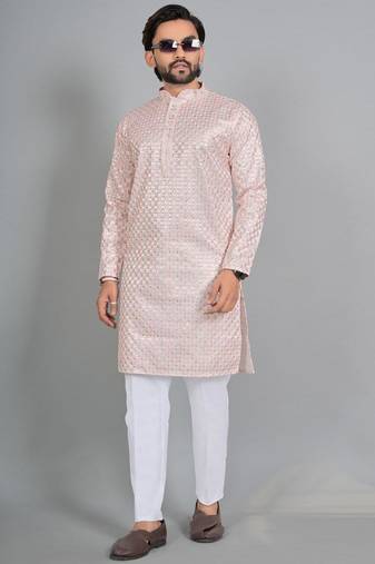 Light pink rayon digital work kurta pajama