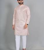 Light pink rayon digital work kurta pajama