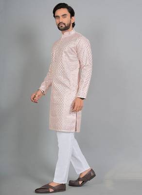 Light pink rayon digital work kurta pajama 2