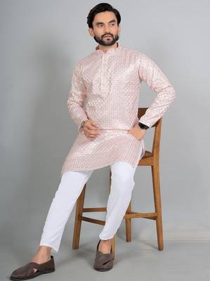 Light pink rayon digital work kurta pajama 3
