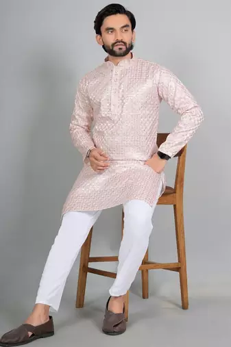 Light pink rayon digital work kurta pajama