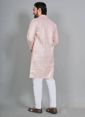 Light pink rayon digital work kurta pajama 4