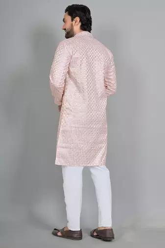 Light pink rayon digital work kurta pajama