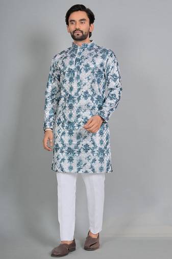Blue rayon digital work kurta pajama