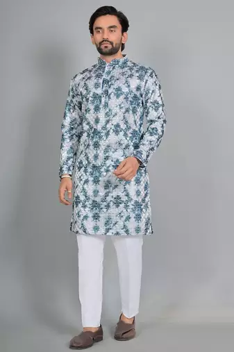 Blue rayon digital work kurta pajama