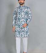 Blue rayon digital work kurta pajama