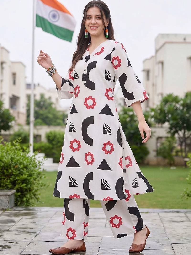 women printed regular cotton kurta with palazzos