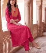 women ethnic motifs printed regular thread work kurta with trousers