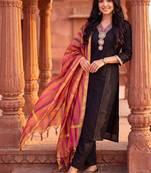 women ethnic motifs embroidered regular thread work kurta with trousers & with dupatta