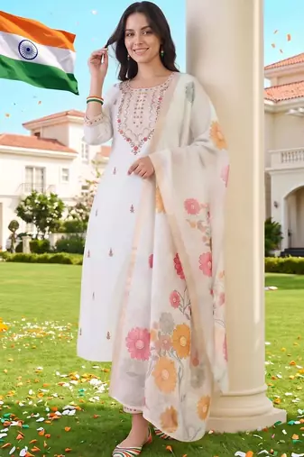 women ethnic motifs embroidered regular thread work kurta with trousers & dupatta